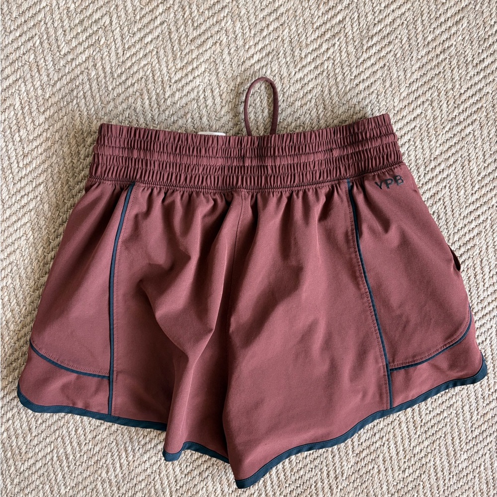 Women's Burgundy Drawstring Workout Running Shorts with Black Trim Size Small - Picture 3 of 5